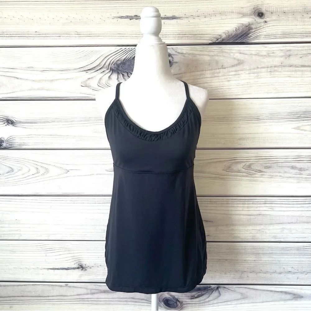 Patagonia Black Morning Glory Cross Back Ruched Tank Top
